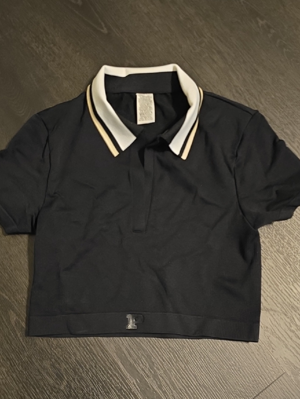 PINK Victoria's Secret Black Cropped Polo with White and Cream Trim